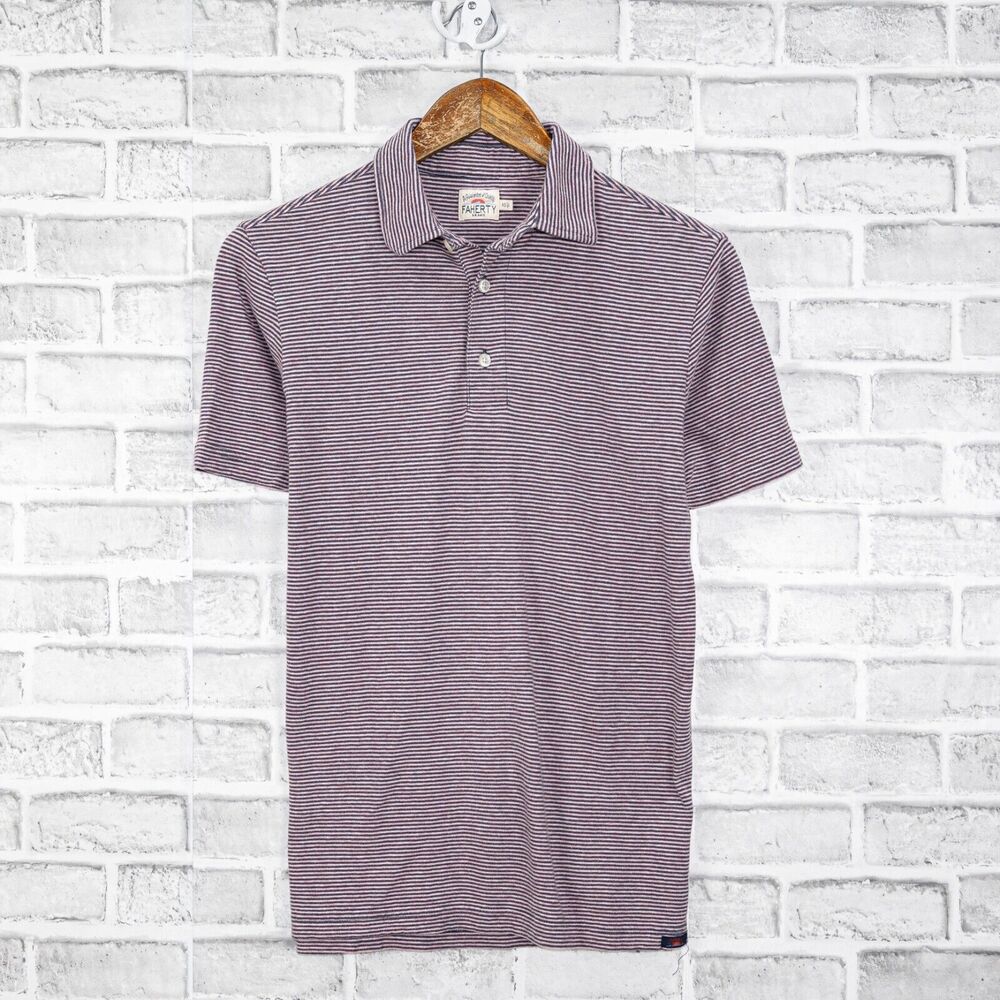 FAHERTY XS Polo Shirt Purple Blue Striped Short Sleeve